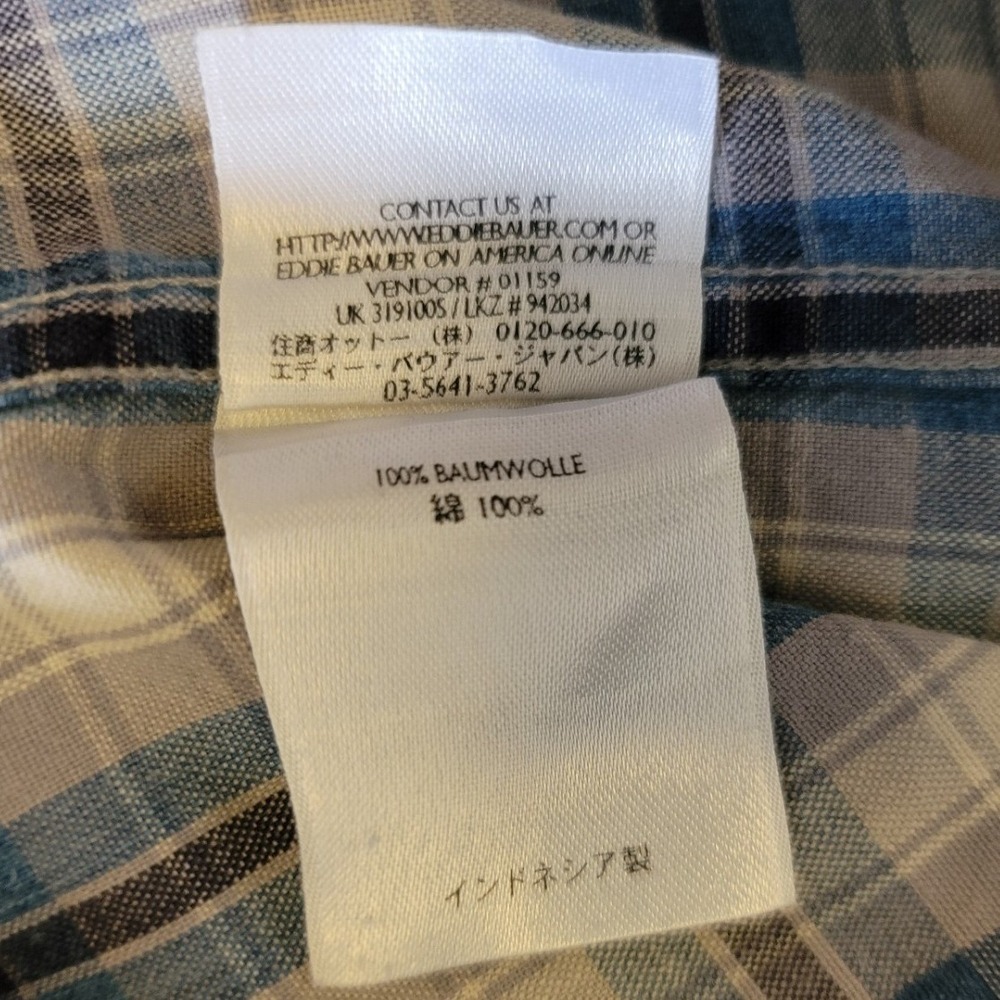 Eddie Bauer Plaid Shirt Mens Medium Blue Short Sleeve Button Down Cotton Hiking - Picture 5 of 12